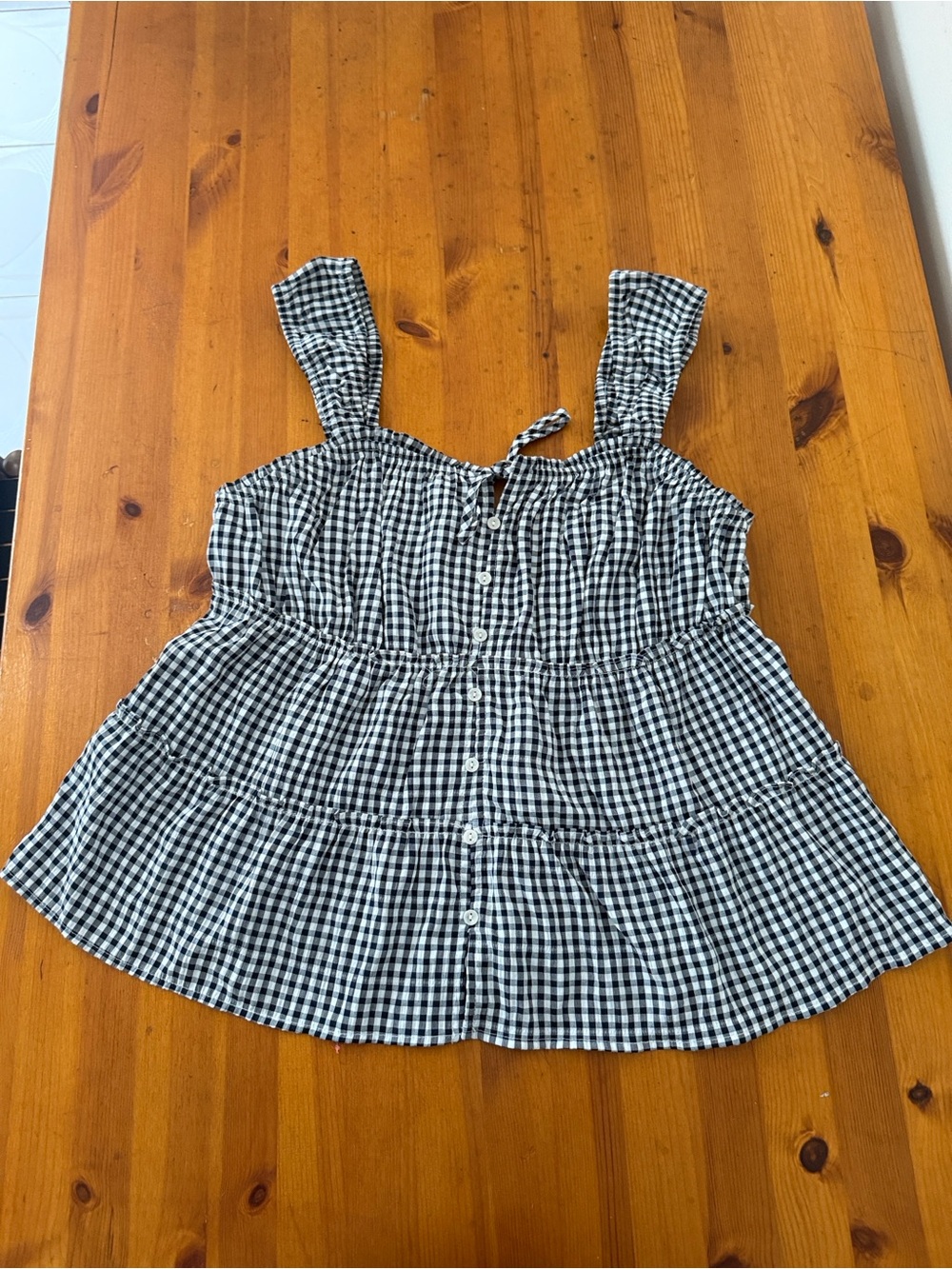 NWOT Pink Republic Black & White Gingham Tiered Button-Front Tank